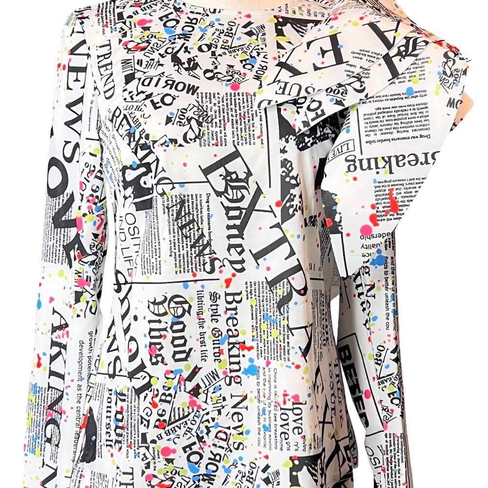 #A019 – For Her NYC Multi-Print Ruffle Shoulder Dopamine Blouse –  M (NWT) - Picture 12 of 12